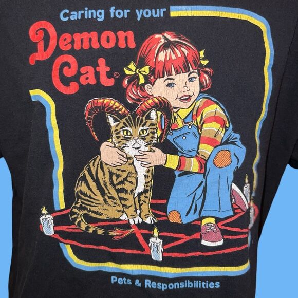 Steven Rhodes Caring For Your Demon Cat Black Graphic T-shirt Adult XL #119 - Picture 5 of 5